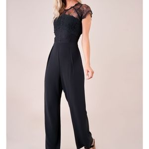 Lace Short Sleeve Black Wide Leg Jumpsuit